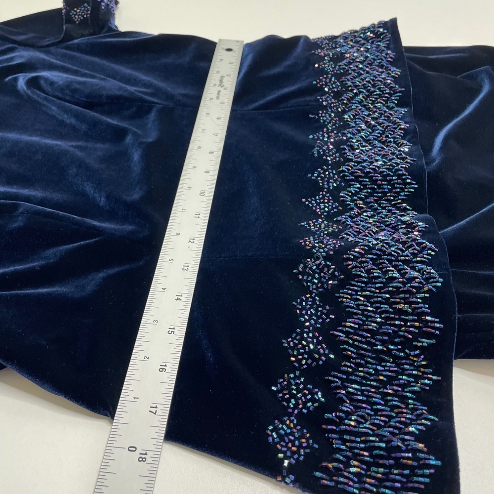 R&M Richards Vintage 90s Navy Blue Velvet Beaded Maxi Dress Gown 12 Wedding Glam - Picture 10 of 12